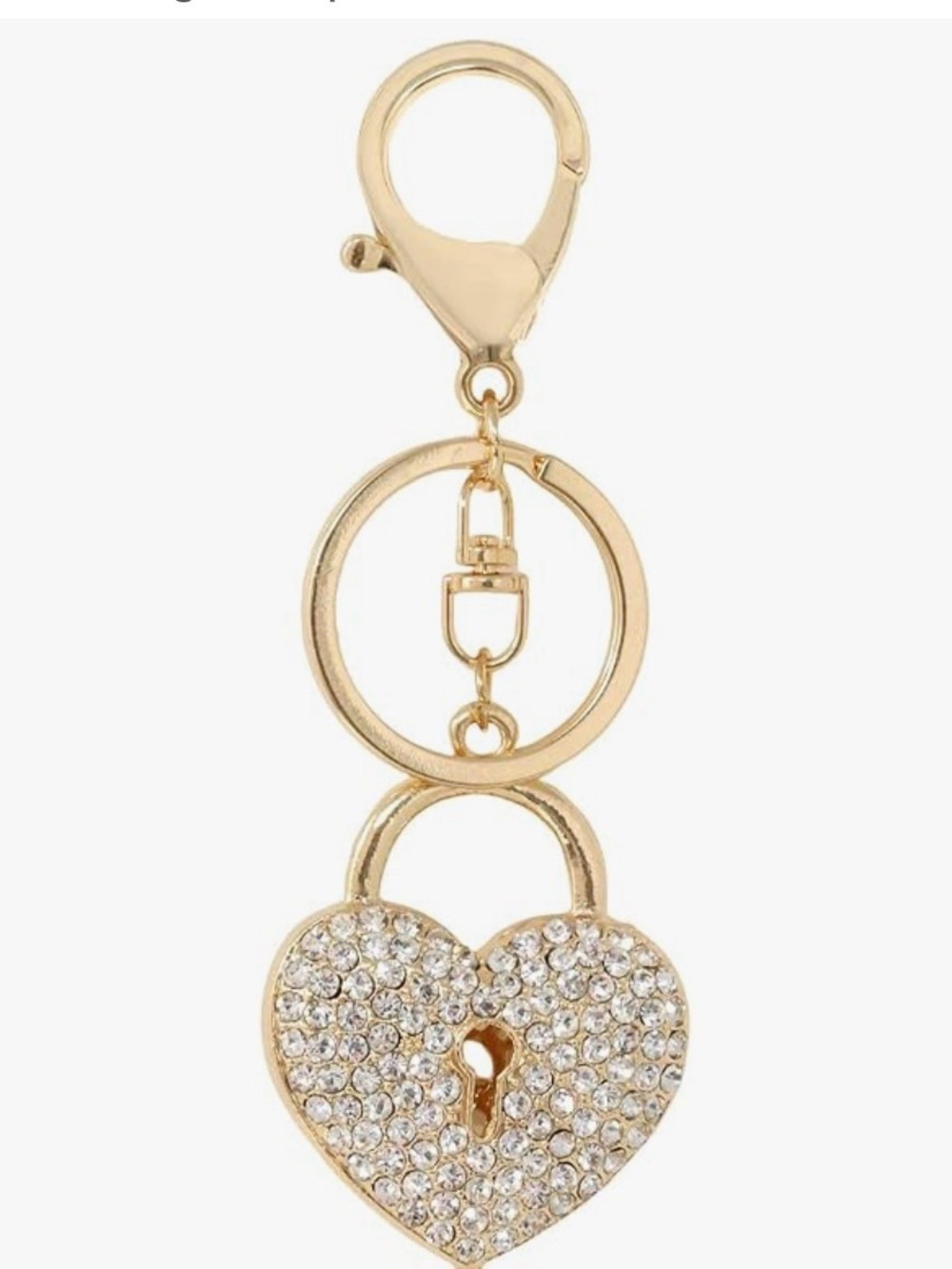 Gold Heart Lock Crystal Keychain Charm